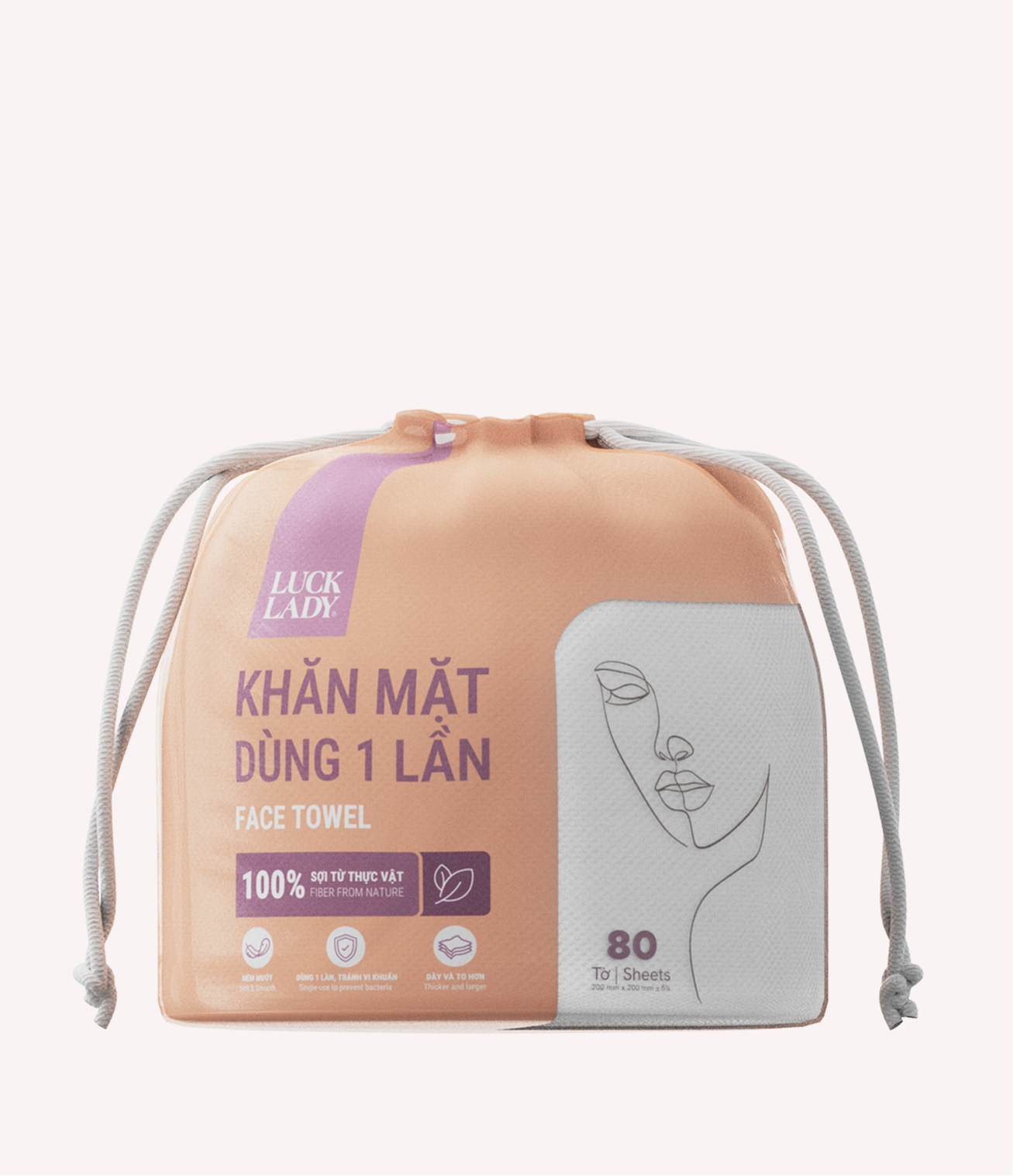 Khăn mặt dùng 1 lần Luck Lady túi rút tròn, 80 tờ