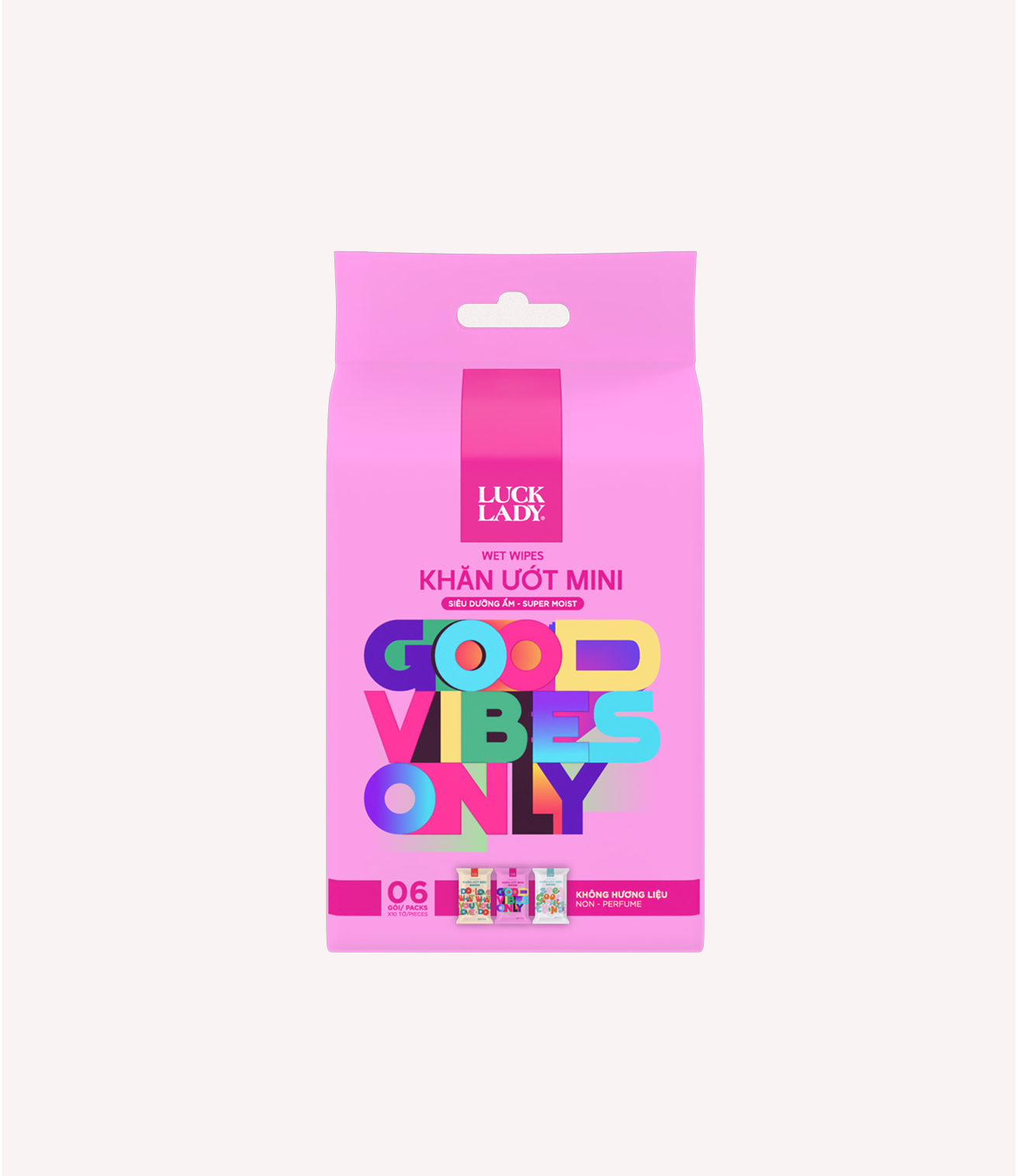 Lốc 6 gói khăn ướt mini Luck Lady 10 tờ/gói, không hương liệu