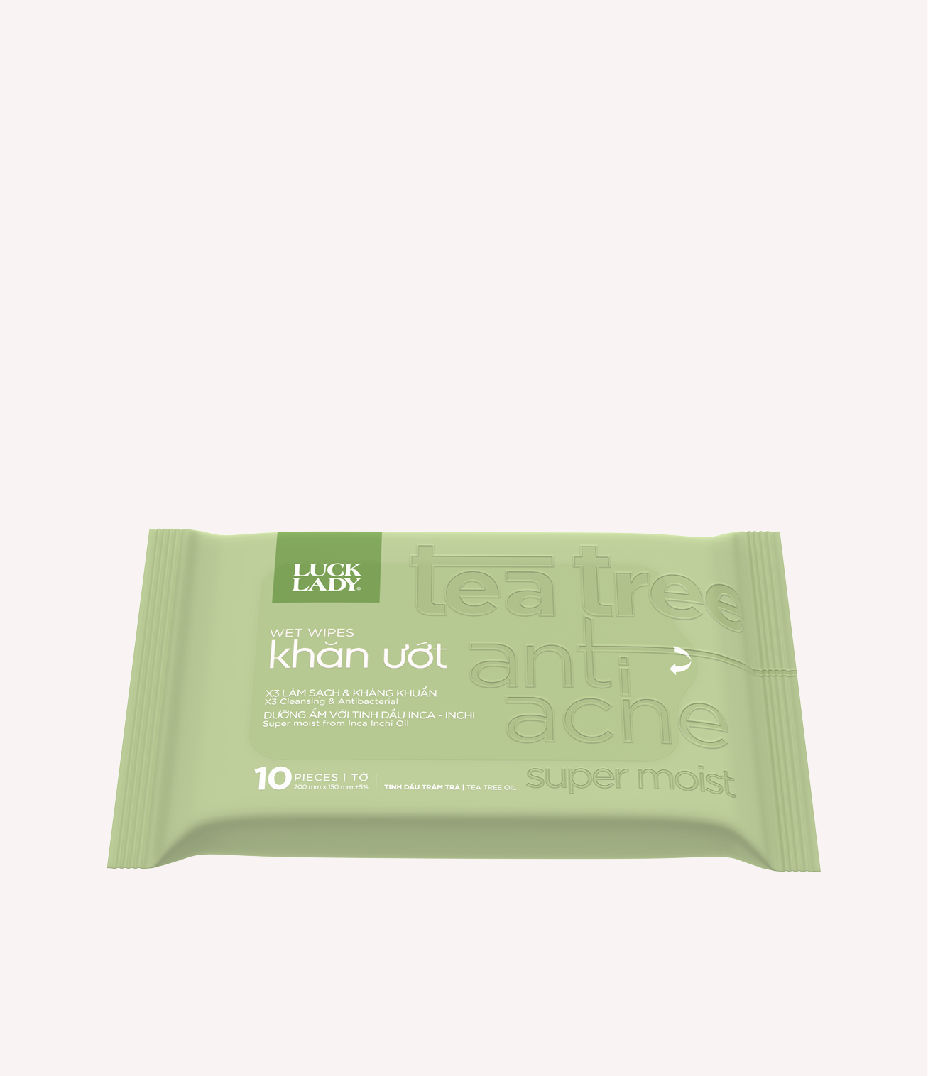 Khăn ướt vệ sinh Luck Lady 10 tờ, Tea Tree, tinh dầu tràm trà