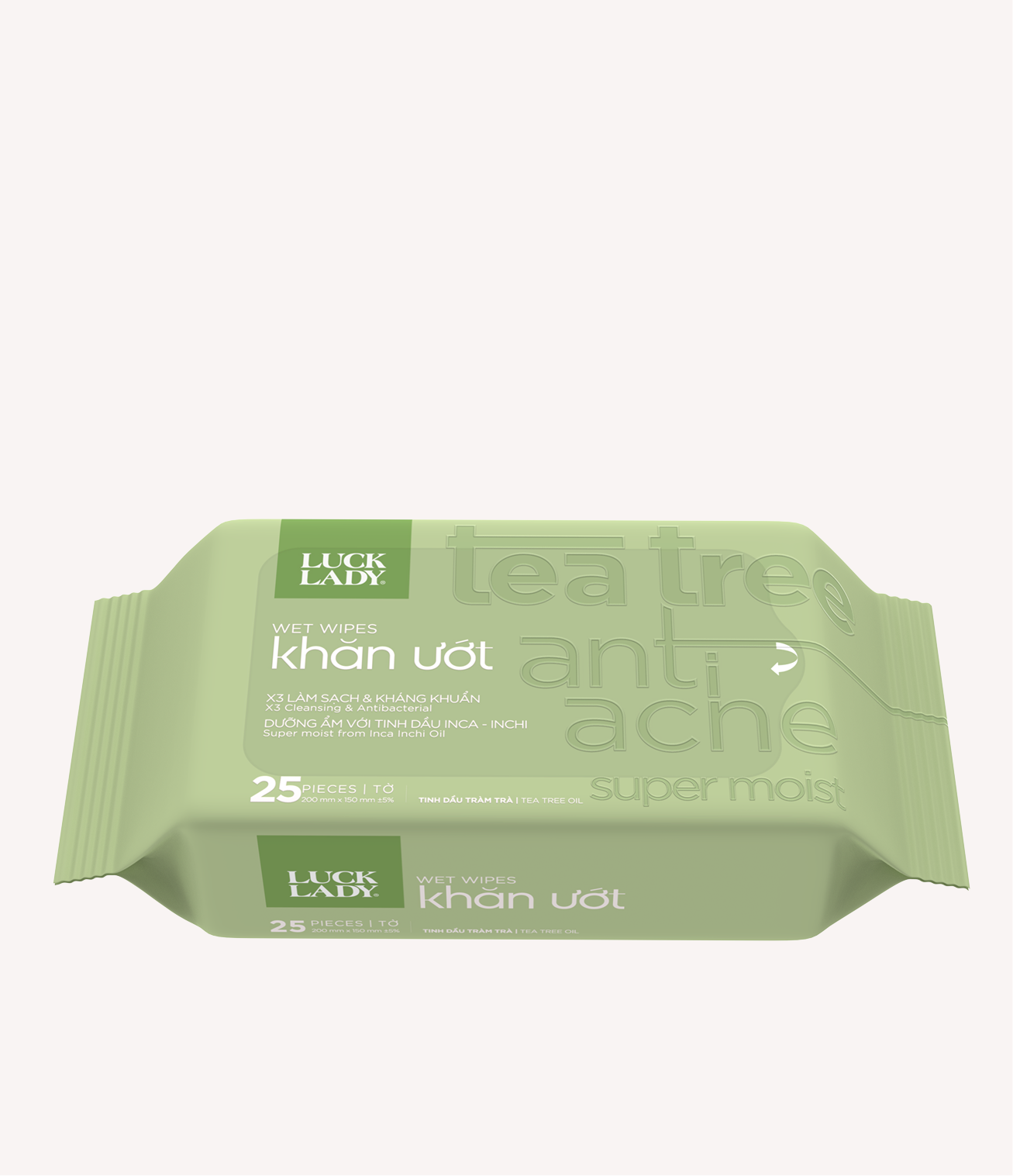 Khăn ướt vệ sinh Luck Lady 25 tờ, Tea Tree, tinh dầu tràm trà