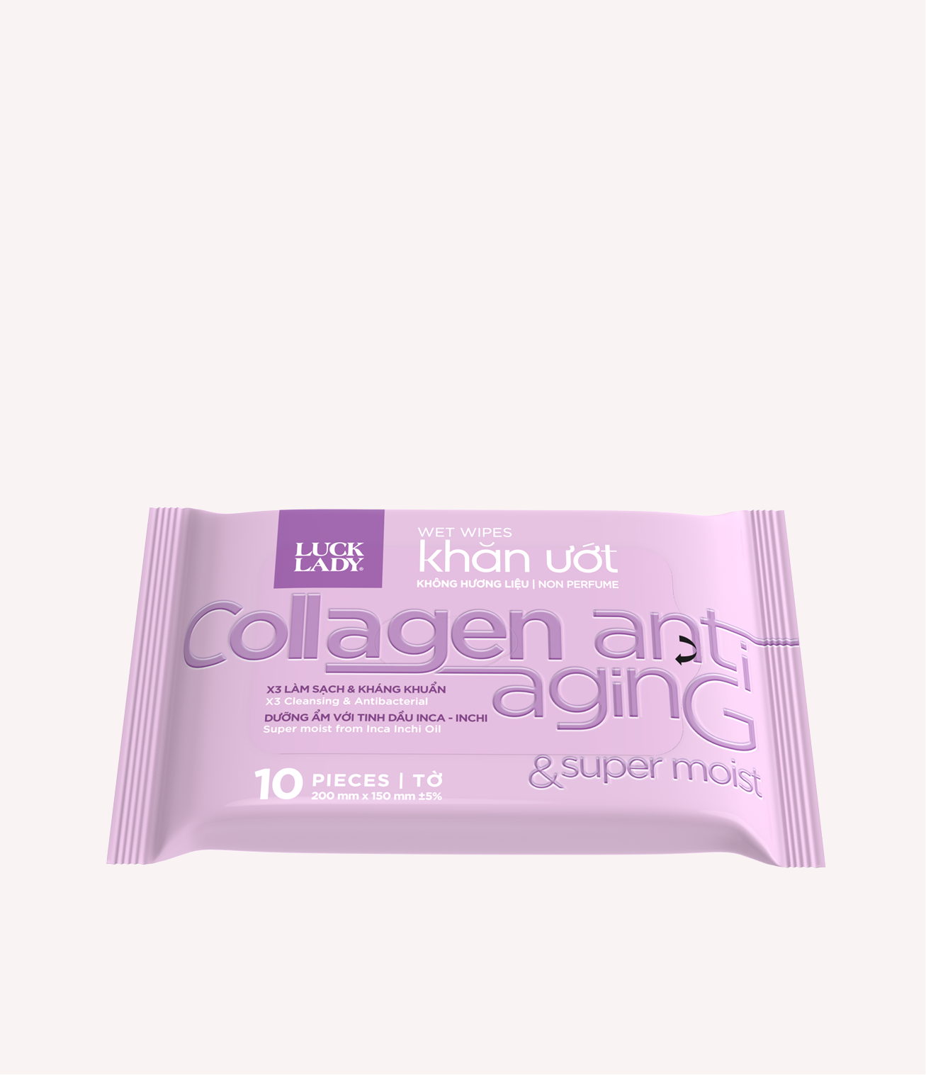 Khăn ướt vệ sinh Luck Lady 10 tờ, Collagen, không hương liệu
