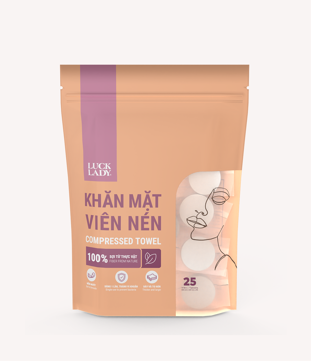 Khăn mặt khô viên nén Luck Lady viên tròn, túi 10 viên
