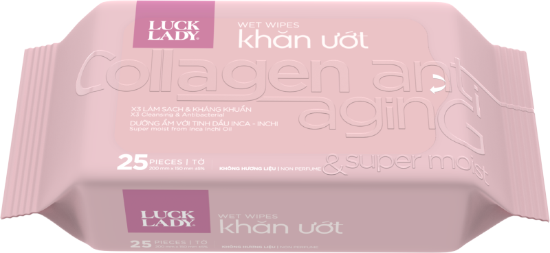 Khăn ướt Luck Lady 25 tờ Collagen không hương liệu