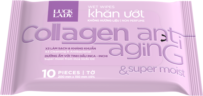 Khăn ướt Luck Lady 10 tờ Collagen không hương liệu