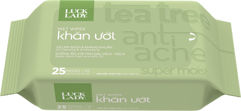 Khăn ướt Luck Lady 25 tờ Tea Tree tinh dầu tràm trà