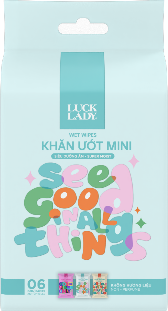 Lốc 6 gói khăn ướt mini Luck Lady 10 tờ không hương liệu
