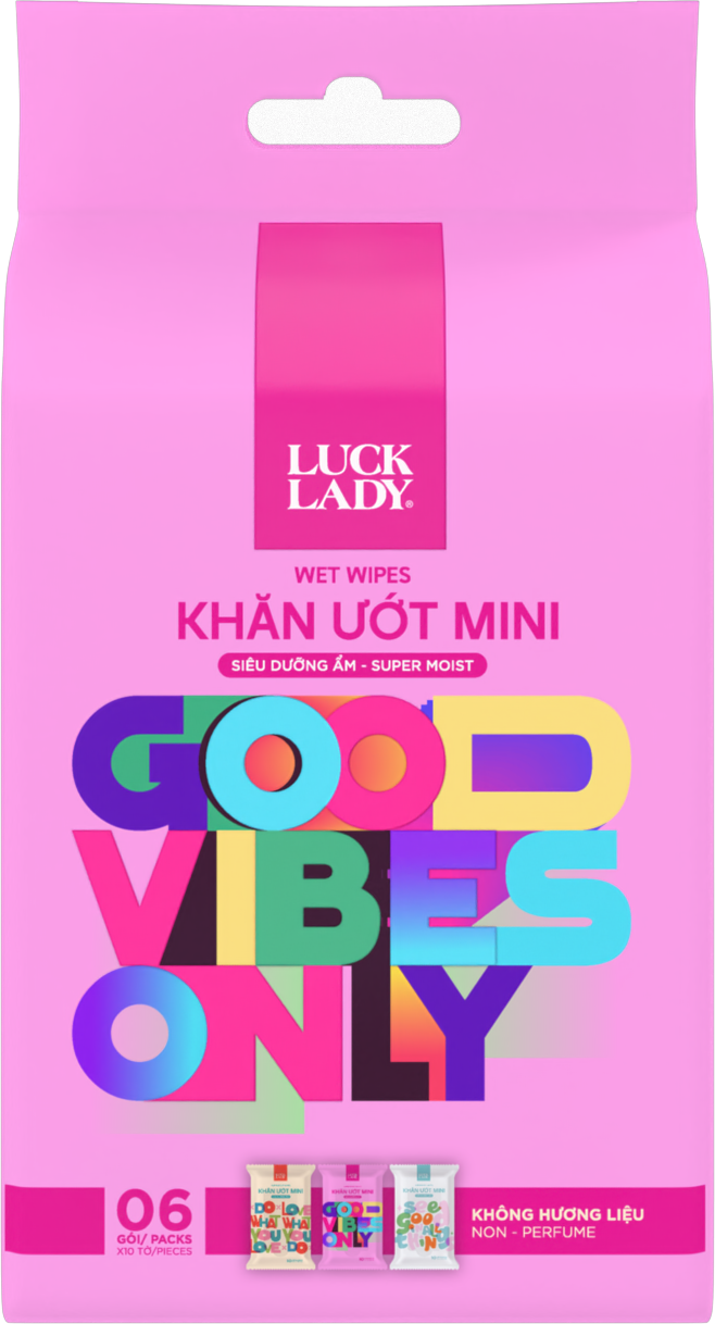 Lốc 6 gói khăn ướt mini Luck Lady 10 tờ không hương liệu