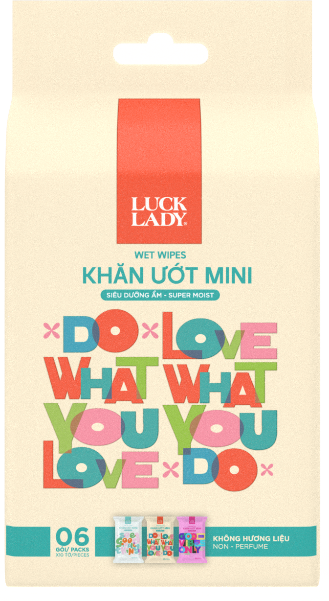 Lốc 6 gói khăn ướt mini Luck Lady 10 tờ không hương liệu