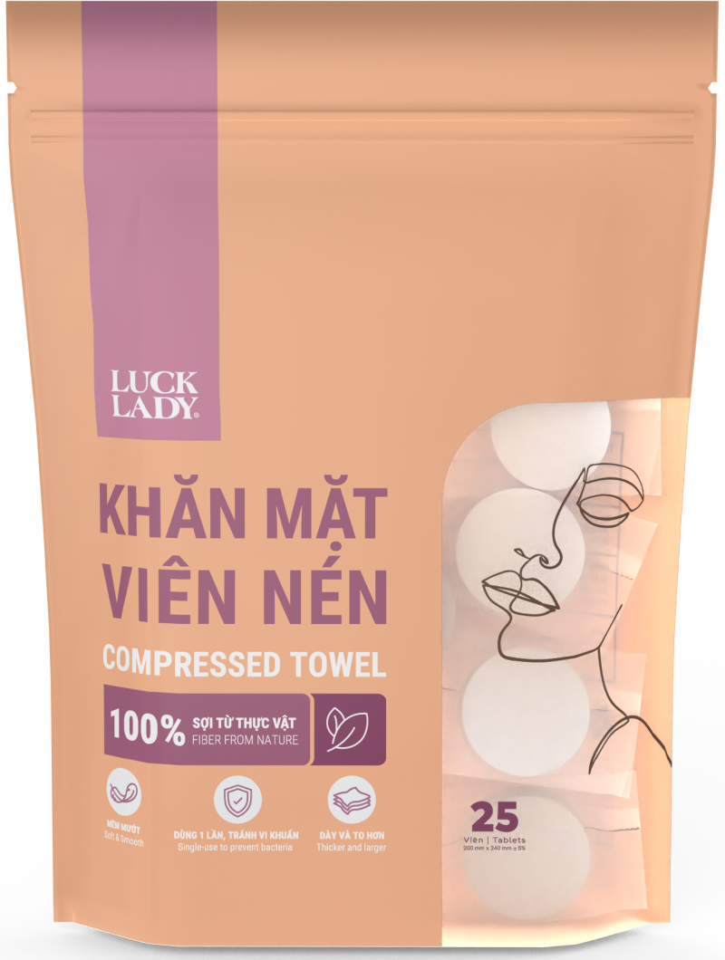 Khăn mặt khô viên nén Luck Lady (viên tròn, túi 25 viên)